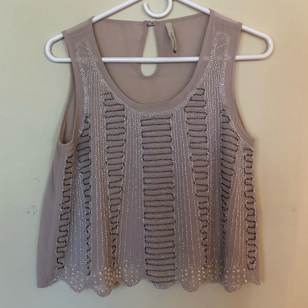 Beaded semi sheer top
